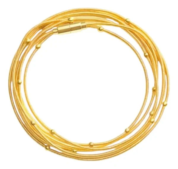 Cód. 323 - Pulseira Corda De Violão  Bolinhas 1,50m Fecho Imã Banho 18k
