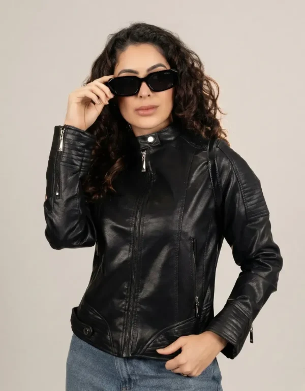Cód. 1145 - Jaqueta Couro Feminina Biker Forrada Slim Rock Premium
