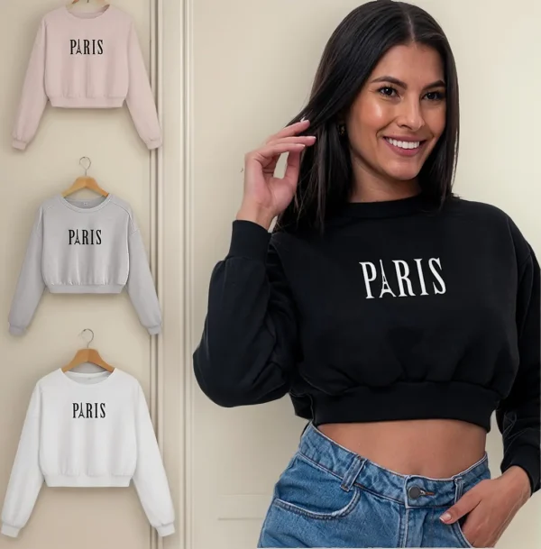 Cód. 551 - Kit 2 Cropped Moletom Premium Pelúciado Paris