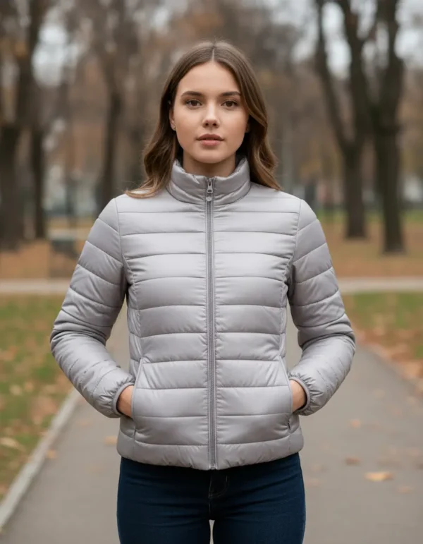 Cód. 744 - Jaqueta Puffer Feminina Com Fechamento Frontal E Gola Alta