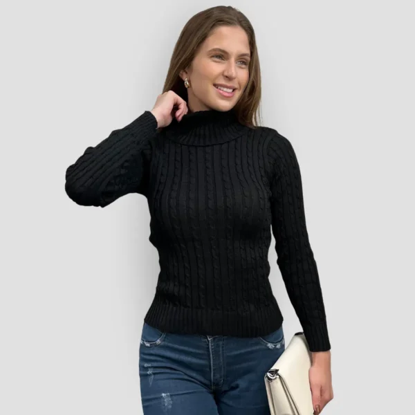 Cód. 1273 - Blusa Feminina Tricô Gola Alta Cacharrel Lã Sueter Inverno