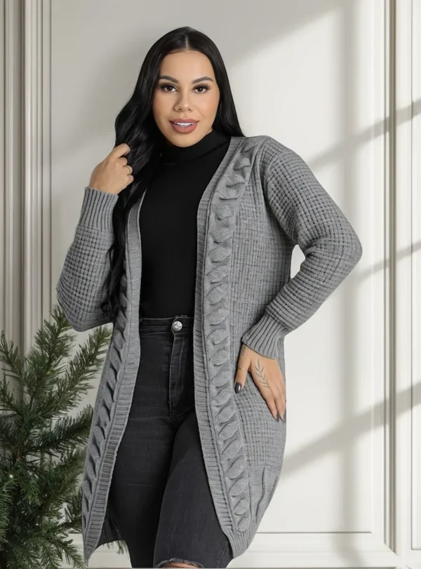 Cód. 624 - Cardigan Maite Tricô Lã Manga Longa Outono Inverno Feminino