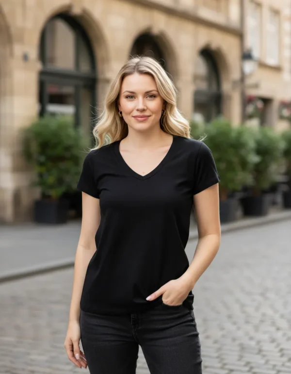 Cód. 468 - Camiseta Decote Em V Babylook Básica Casual Confortável Lisa