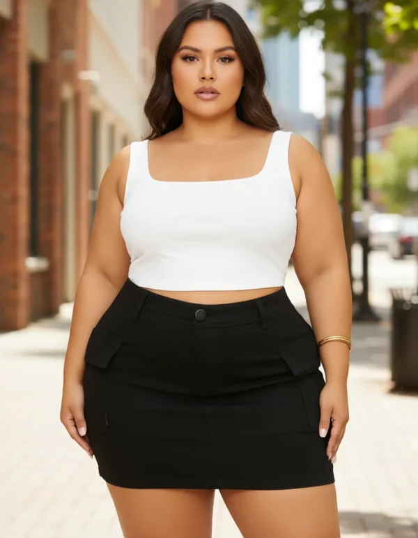 Cód. 768 - Saia Cargo Jeans Plus Size Cintura Alta Com Lycra Stillger