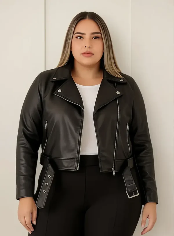 Cód. 591 - Jaqueta Plus Size Couro Eco Frio Zíper Estilosa Fake Inverno