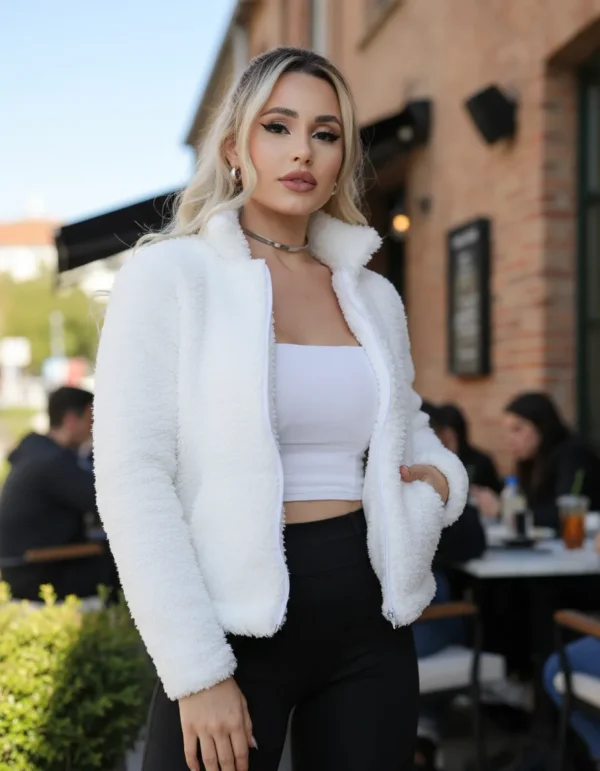 Cód. 558 - Casaquinho Com Ziper E Bolso Blusa Teddy De Pelinho Inverno