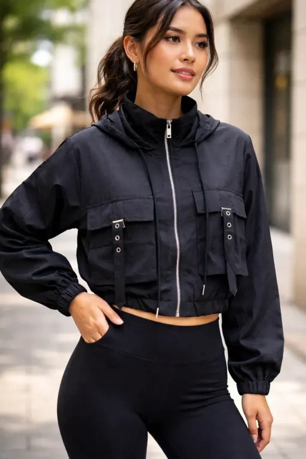 Cód. 1137 - Jaqueta Feminina Curta Bolso Fivela Casual Estilosa Inverno