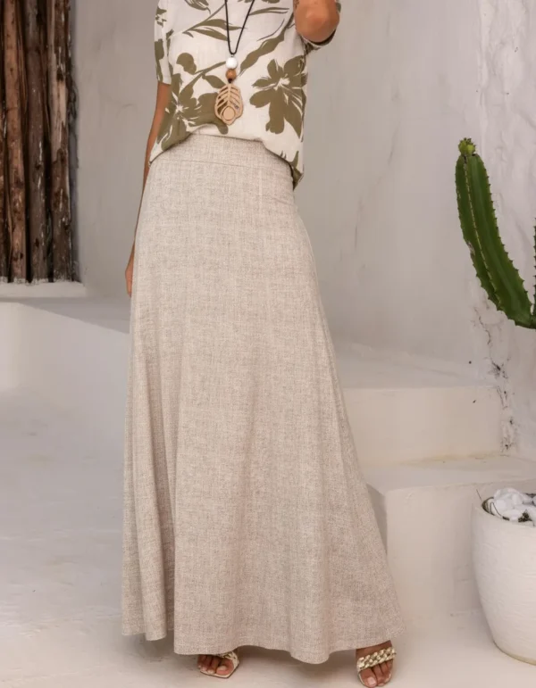 Cód. 1387 - Saia Longa Cor Linho Em Malha Sw Moda Feminina