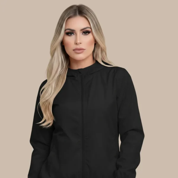 Cód. 710 - Jaqueta Corta Vento Sem Estampa Blusa Feminina Capuz E Bolso