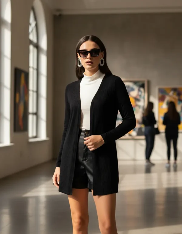Cód. 628 - Cardigan Feminino Ribana Canelada Endless Preto