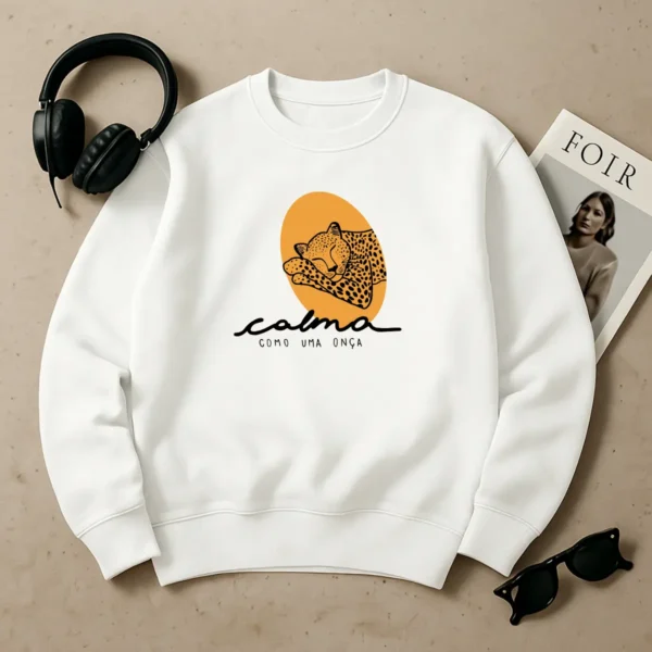 Cód. 500 - Moletom Feminino Gola Redonda Criativa Sweet Estampada Onça
