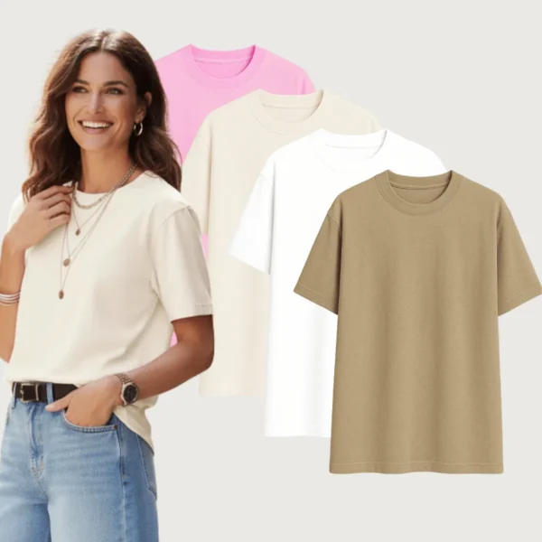 Cód. 447 - Kit 4 Camisetas Femininas Lisas Algodão 100% Premium Básicas