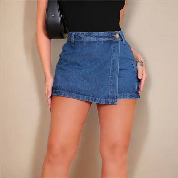 Cód. 751 - Short Saia Jeans Feminino Evolução, Alta, Curta, Adulto