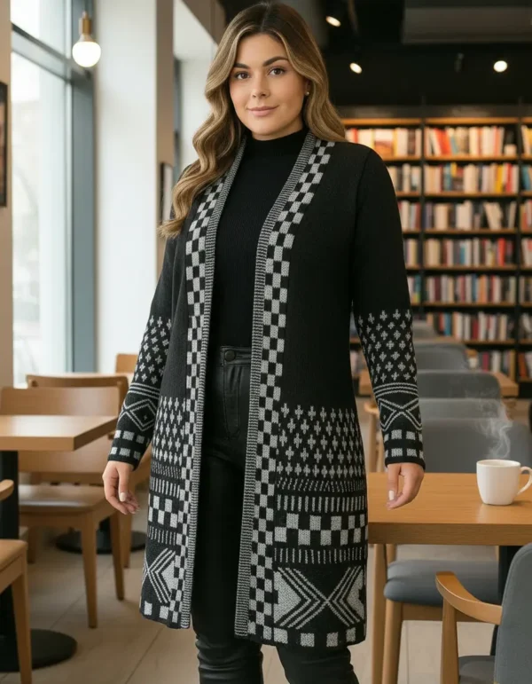 Cód. 620 - Cardigan Anlu Malhas Etnico Feminino Manga Longa