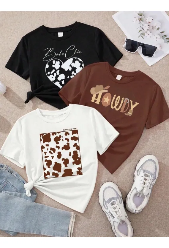 Cód. 444 - Kit 3 T-shirt Feminino Boho Chic Cow Fashion Texas Tendencia