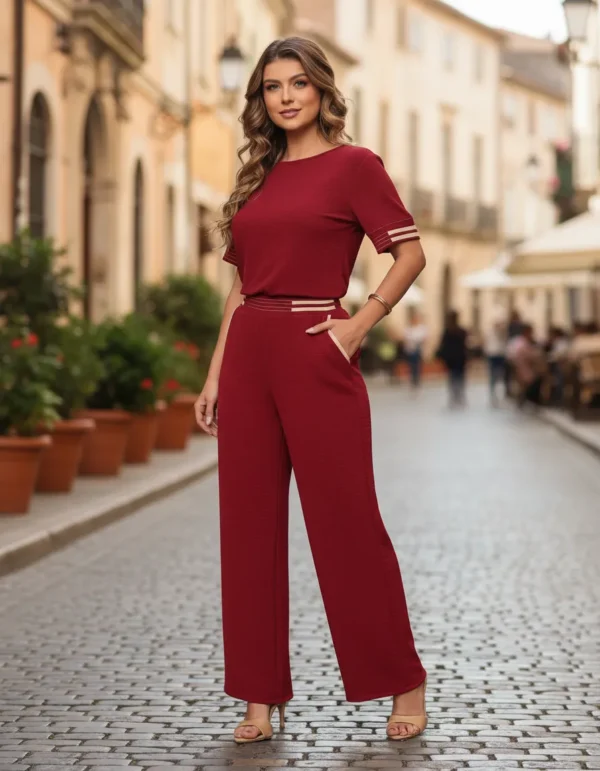 Cód. 1311 - Conjunto Feminino Elegante Calça Alfaiataria Blusa De Manga