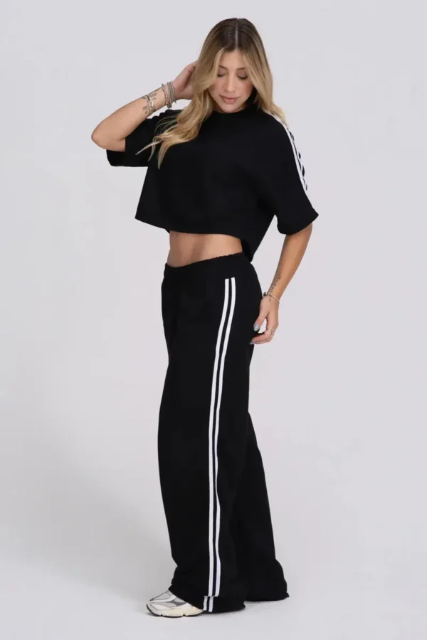 Cód. 414 - Calça Feminina Pantalona Estilo Jogger Reta Listras Casual