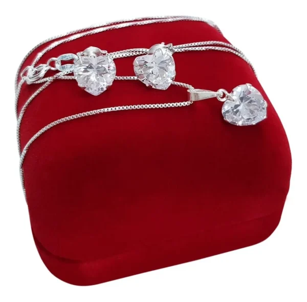 Cód. 316 - Conjunto Colar E Brincos Coração 8mm Prata 925 Zircônia Mob