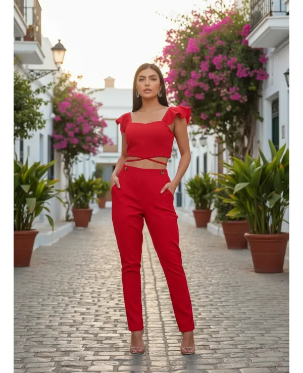 Cód. 1292 - Conjunto Alfaiataria Calça E Cropped Feminino Tedência