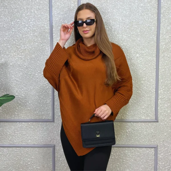 Cód. 1551 - Poncho Bico Feminino Capa Tricô Gola Punho Casaco Inverno