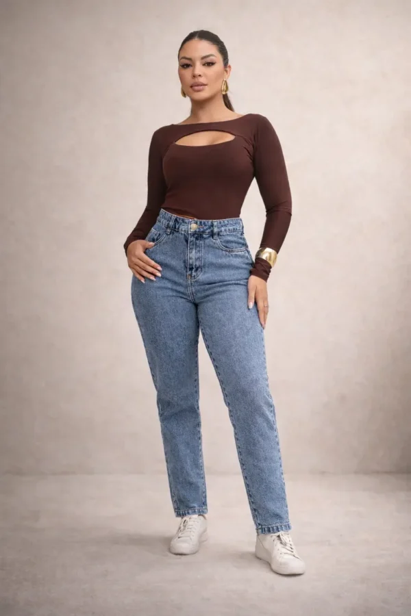 Cód. 404 - Calça Mom Jeans Cintura Alta Levanta Bumbum Vintage Algodão