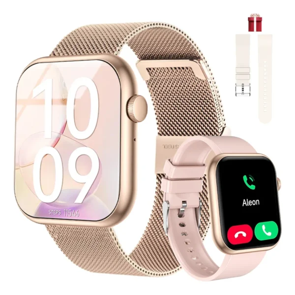Cód. 857 - Relogio Inteligente Mulher Smartwatch Feminino Bluetooth 5.2 Smartwatch LAKEYLOYI QX7PRO tela de 2" com pulseira de aço inoxidável - cor dourado