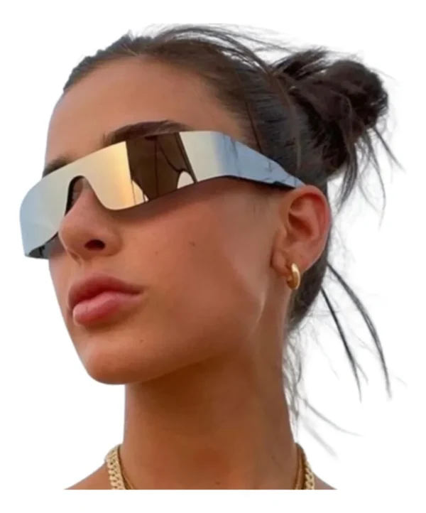 Cód. 818 - Óculos De Sol Prateado Futurista Estiloso Espelhado Unissex
