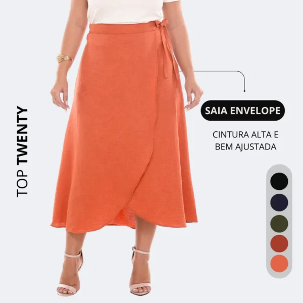 Cód. 787 - Saia Feminina Envelope Transpassada Godê Longa  Midi Crepe