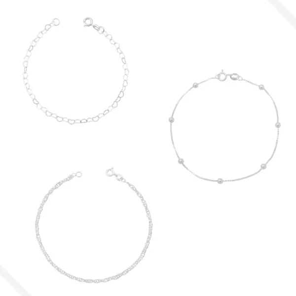Cód. 333 - Kit 3 Pulseiras Feminina Folheado De Prata 925 Legítima