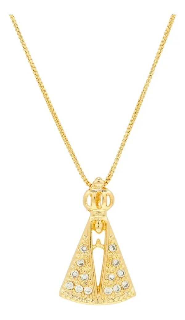 Cód. 1062 - Colar Stella Semi Joias Banhado Ouro 50cm Nossa Senhora Aparecida com Zircônias