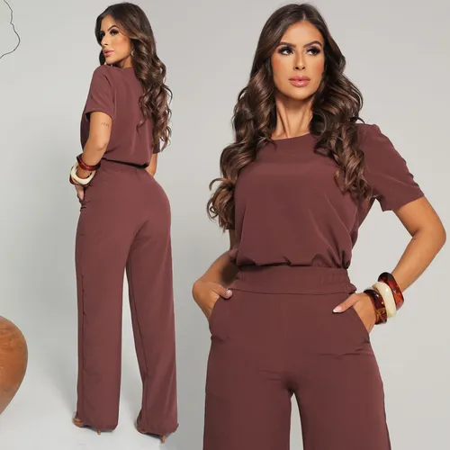 Cód. 919 - Conjunto Feminino Social Calça Pantalona E Blusa Soltinha
