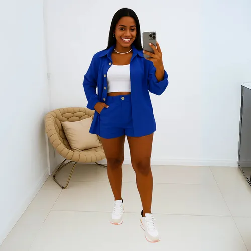 Cód. 916 - Conjunto Linho Feminino Camisa E Short Linha Premium