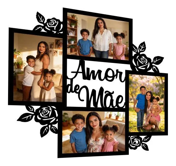 Cód. 1092 - Quadro Com 4 Fotos Personalizado Decorativo Mdf Amor De Mãe
