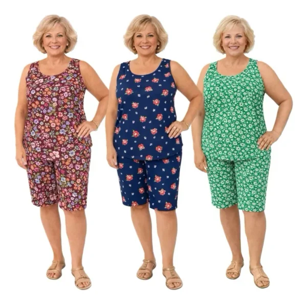 Cód. 616 - Kit 3 Conjuntos Bermuda E Blusa Liganete Malha Fria Fresco