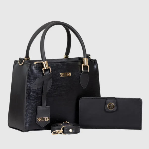 Cód. 357 - Bolsa Feminina Transversal Tote Media Com Carteira Feminina Preta