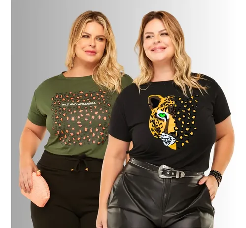 Cód. 1119 - Kit 2 Blusa Plus Size T-shirt Moda Blogueira Gg E G1