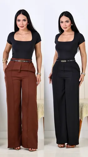 Cód. 924 - Kit 2 Calça Pantalona Feminina Alfaiataria Elegante C/ Cinto
