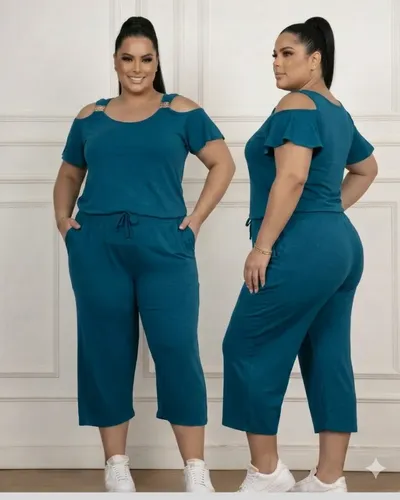 Cód. 614 - Conjunto De Verão Plus Size Calça Pantacourt E Ciganinha