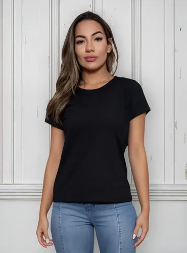 Cód. 360 - Camiseta Feminina Básica Algodão Lisa Branca Preta