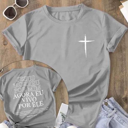 Cód. 362 - Camiseta Religiosa Cristã 100% Algodão Premium Vivo Por Ele