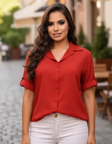 Cód. 1113 - Camisa Feminina Social Manga 3/4 Em Viscose Com Botão Lisa