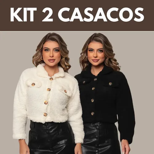 Cód. 908 - Kit 2 Casaco Teddy Curto Blusa Feminino Cropped Pelucia Frio