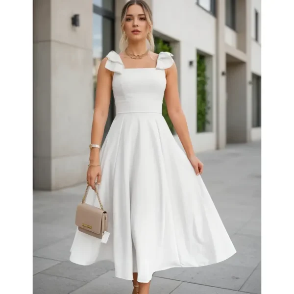 Cód. 39 - Vestido Longo De Linho Forrado Com Lacinho No Ombro Bojo