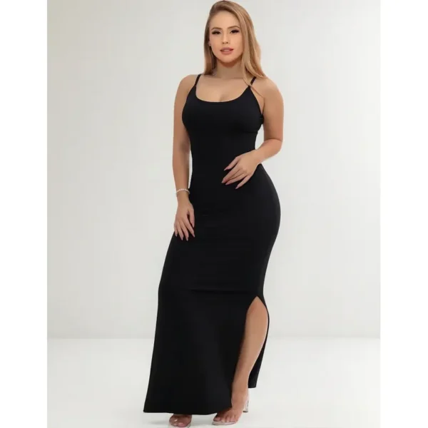 Cód. 49 - Novo Vestido Longo Alcinha Canelado Fenda Lateral Casual