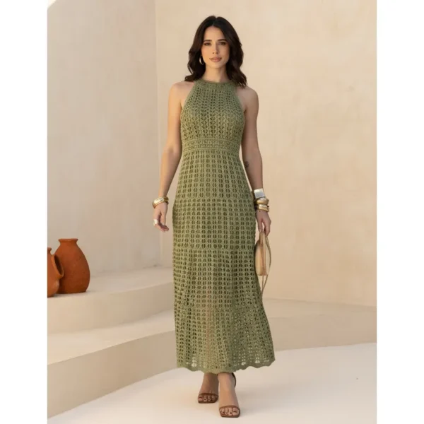 Cód. 47 - Vestido Lt Tricot Midi Feminino Sem Manga Elegante