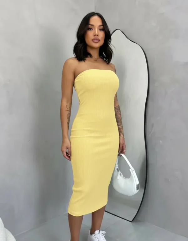 Cód. 59 - Vestido Midi Tomara Que Caia Canelado Elegância E Conforto