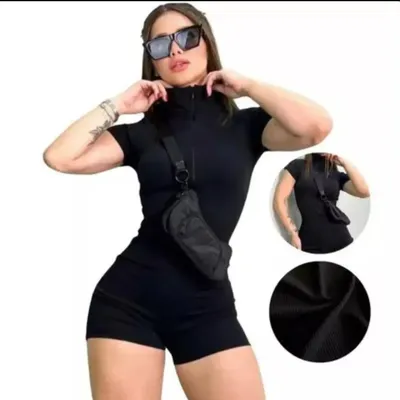 Cód. 84 - Macaquinho Feminino Moda Gringa Curto Ziper Academia Fitness