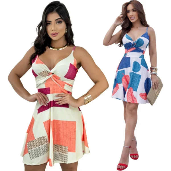 Cód. 69 - Kit 2 Vestidos Alcinha Estampado Curto Com Bojo Soltinho