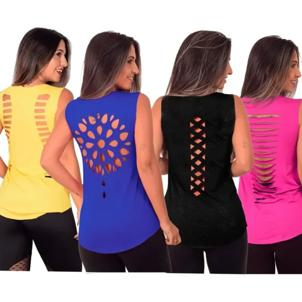 Cód. 117 - Kit 4 Blusa Academia Feminina Regata Moda Fitness Feminino