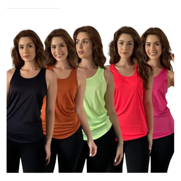 Cód. 118 - Kit 5 Regatas Femininas Dry Fit Moda Fitness Basica